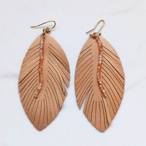 Rose gold feather and bead earrings